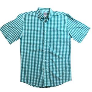Gibson 100% Cotton Plaid Button‎ Down Short Sleeve Shirt Men's Size Large Teal